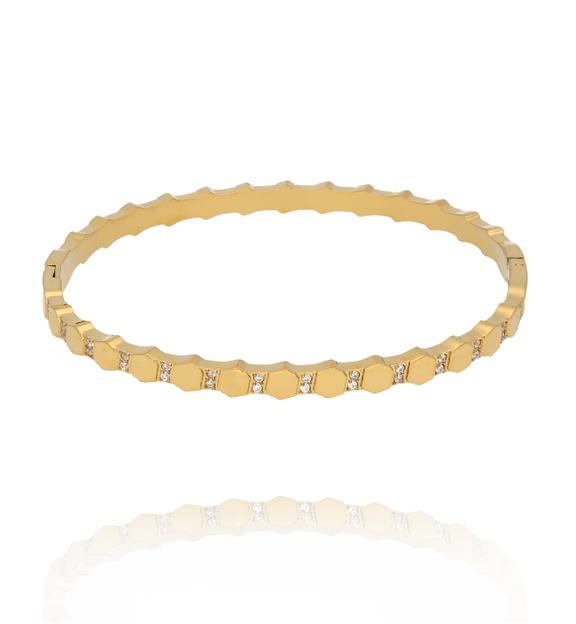 Bransoletka złota obręcz z cyrkoniami i heksagonami BSY0655