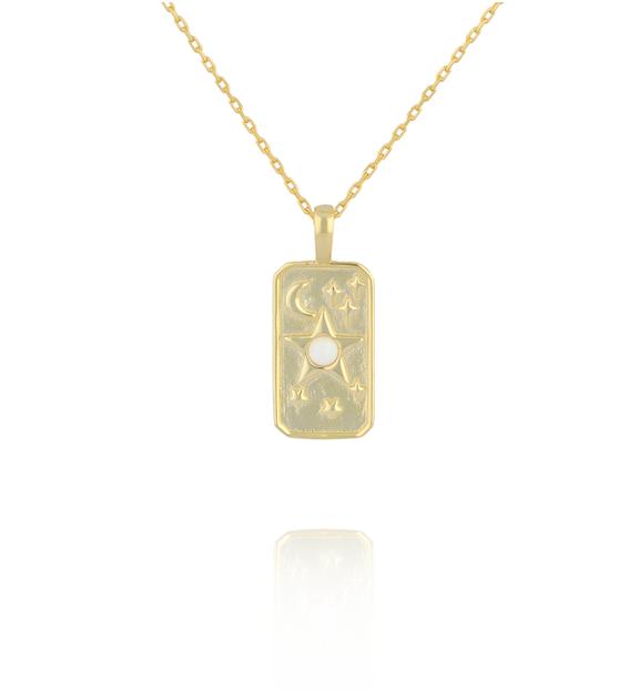 Naszyjnik z prostokątną zawieszką z motywem słońca, księżyca i gwiazd NCA0098