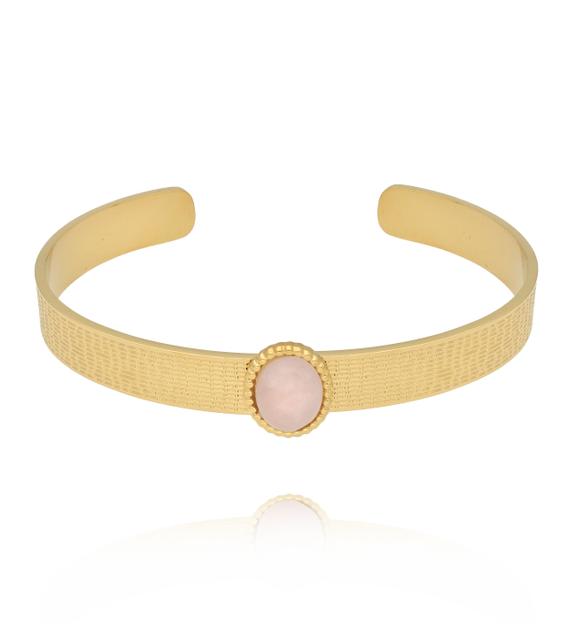 Bransoleta złota open cuff z kwarcem różowym BSY0478