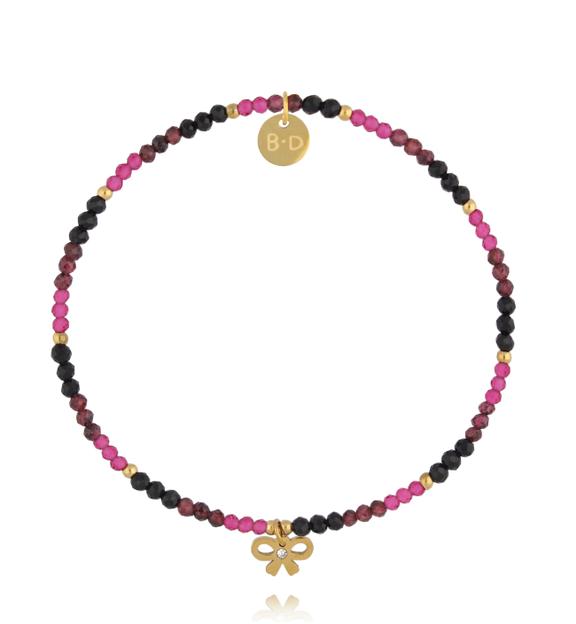 Bransoletka z czarnym turmalinem, granatem z kokardką BTW3548