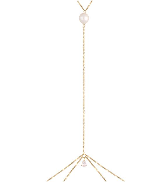 Naszyjnik złoty z perłą i kryształem body chain Betsy  NSA0671