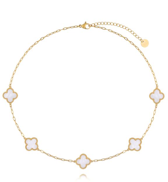 Naszyjnik złoty z koniczynkami z masy perłowej NSY0799