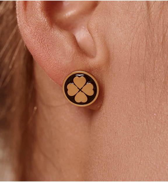 Kolczyki koniczynki czarno-złote KSA2518