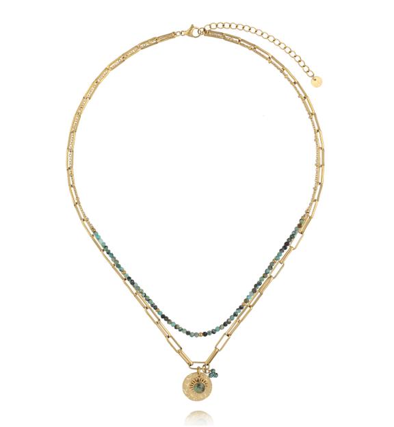 Naszyjnik złocony z łańcuchem i kamieniami naturalnymi NPA1461