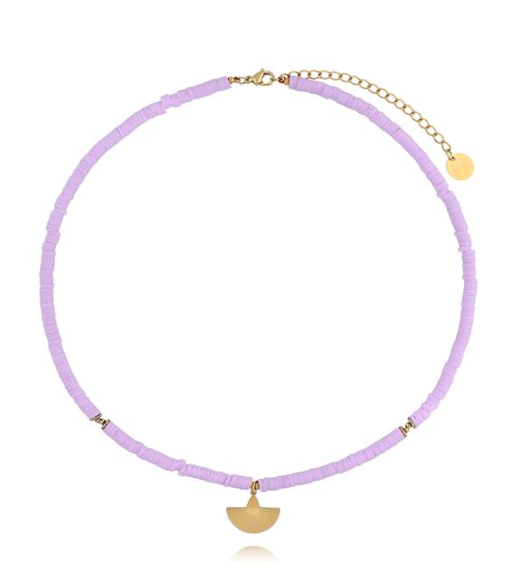 Naszyjnik z fioletowych koralików z zawieszką wachlarza NSH0123