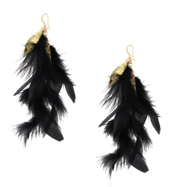Kolczyki czarne z piórkami i listkami Soirée Romantique KFF0071