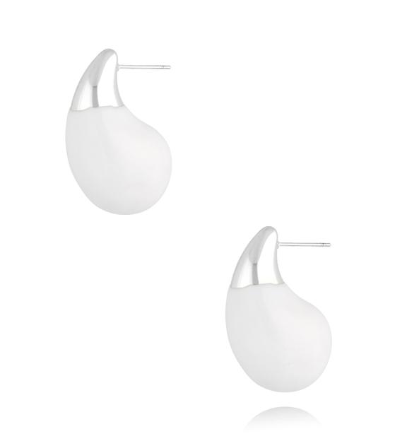 Kolczyki srebrne łezki duże  z białą emalią Enamel Kylie KSA1675