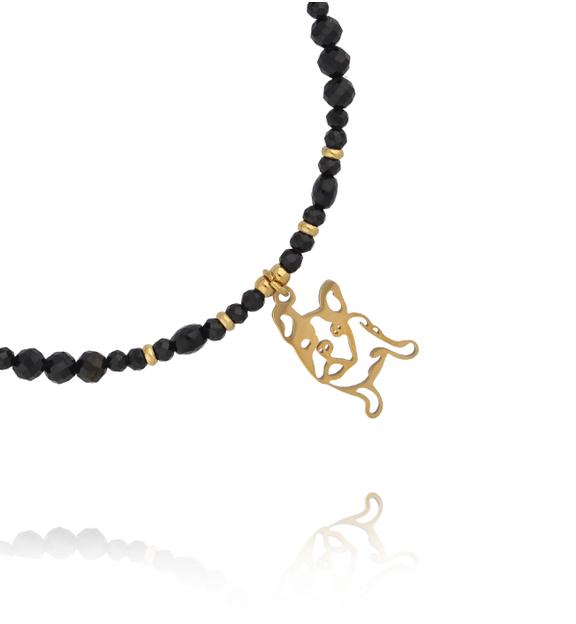 Bransoletka z czarnego turmalinu z zawieszką pieska BTW3681