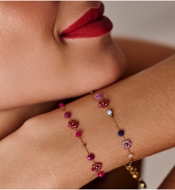 Bransoletka z rubinem, jadeitami i kryształkami BSC2387