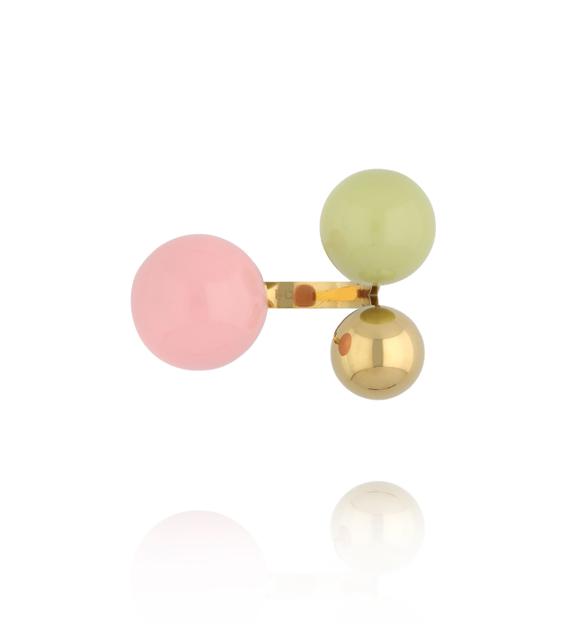 Pierścionek z kolorowymi kulkami-zielony i różowy PSA1111