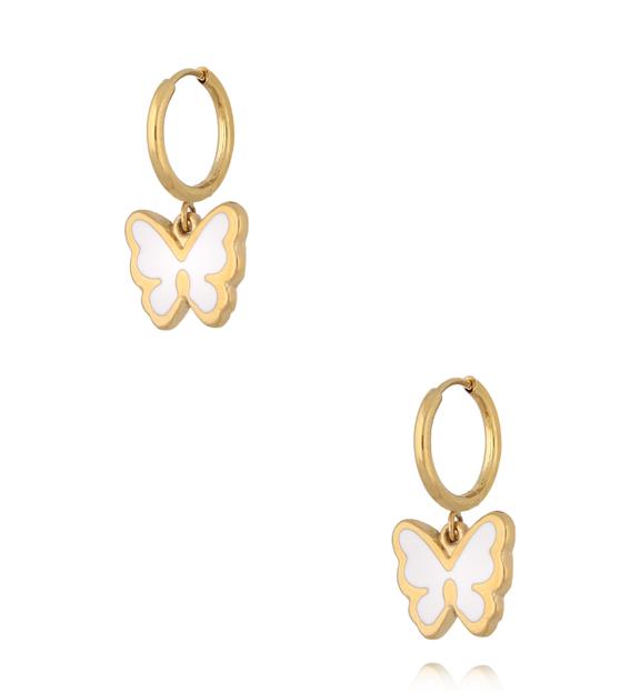 Kolczyki koła z motylkiem z białą emalią KSY0672