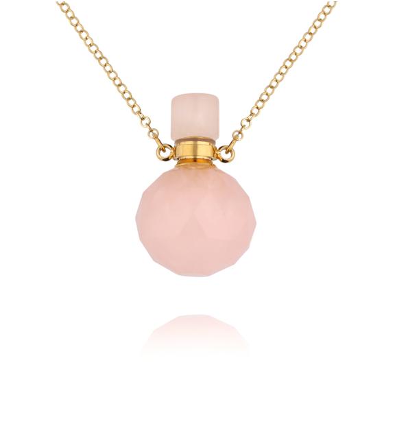 Naszyjnik z perfumetką z różowego kwarcu  NLB0357