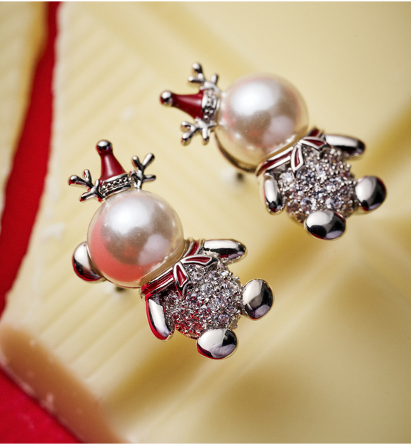 Kolczyki świąteczne z misiami z perełek KSY0299