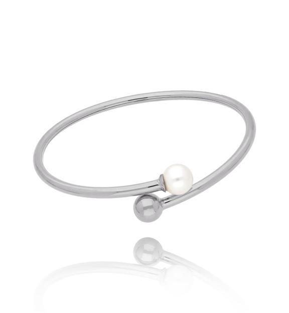 Bransoletka srebrna obręcz z perłą Tissia BSA0416