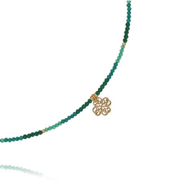 Naszyjnik zielony z zawieszką koniczynki NTW1636