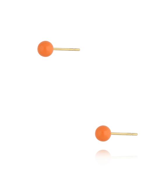 Kolczyki złote kulki z pomarańczową emalią 4 mm Enamel Balls KSA1444