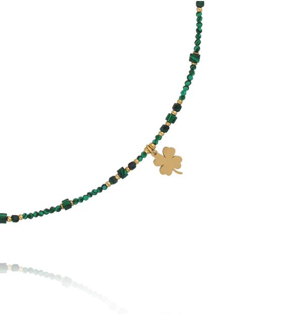 Naszyjnik z malachitem i złotą koniczynką NTW1542