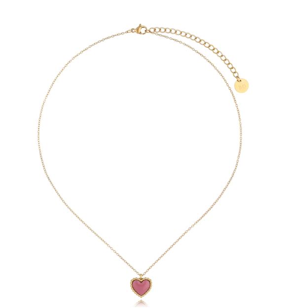 Naszyjnik złoty z sercem i różową emalią Enamel Heart NSA1121