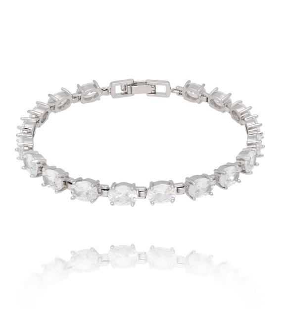 Bransoletka tenisowa w srebrnym wykończeniu z owalnymi kryształami BSS0289