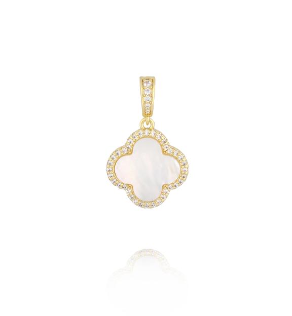 Charms złota koniczyna z masą perłową i cyrkoniami CHSS0058