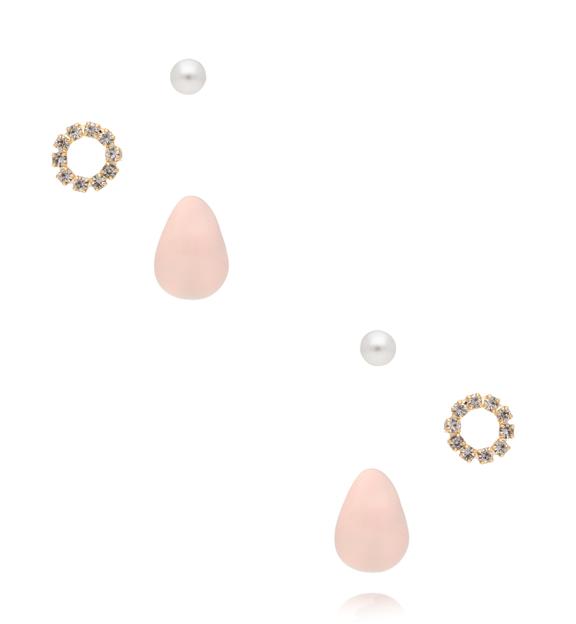 Zestaw kolczyków z perłą, cyrkoniami i pudrowym różem KMB0043