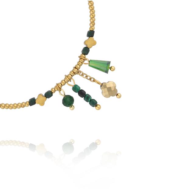 Bransoletka z malachitu i zielonego jadeitu z zawieszkami BTW3581