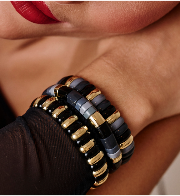Bransoletka modułowa w odcieniach czerni i grafitu ze złotymi akcentami BCR0066