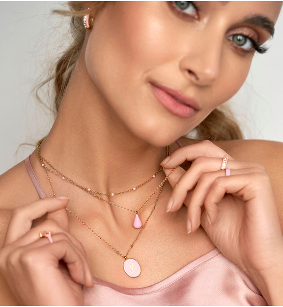 Naszyjnik różowy z łezką emaliowaną Enamel Drop NSA0519