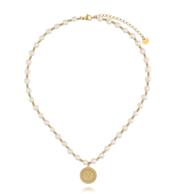 Naszyjnik z pereł z literką M NPE0380