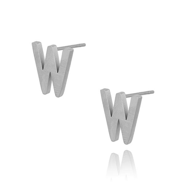 Kolczyki wkrętki srebrne z literką W KAT0056