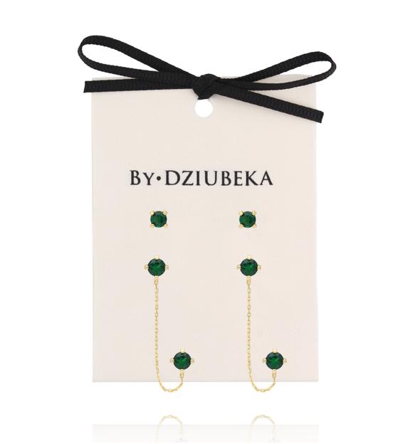 Zestaw kolczyków pozłacanych z zielonymi cyrkoniami KLT0030