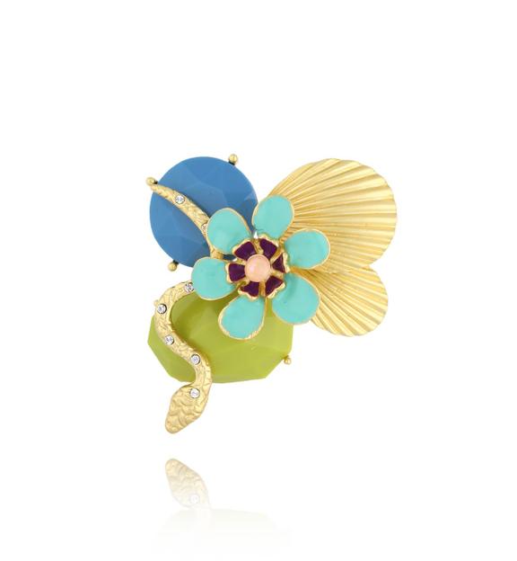 Broszka z kolorowym kwiatem i wężem Inyoka BRJO0002