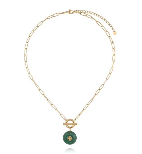 Naszyjnik z jadeitem afrykańskim i koniczynką NEA0053