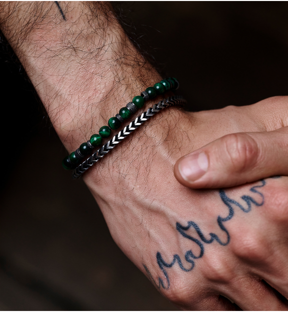 Bransoletka męska z zielonymi kamieniami BMITC0834