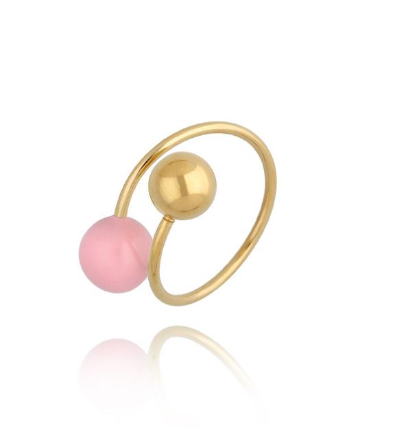 Pierścionek złoty z kulkami i różową emalią Enamel Balls PSA0583