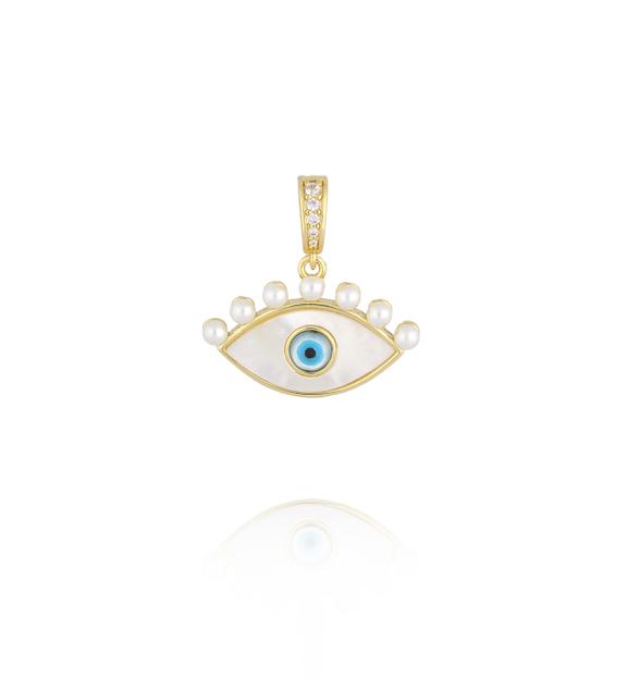Charms złote oko proroka z niebieską emalią i perełkami CHSS0040