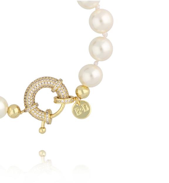 Bransoletka z pereł i czarnych kryształów z okrągłym zapięciem BPE0160