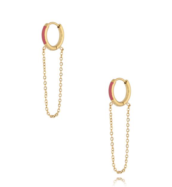 Kolczyki koła z różową emalią i łańcuszkiem Enamel Hoops KSA1626