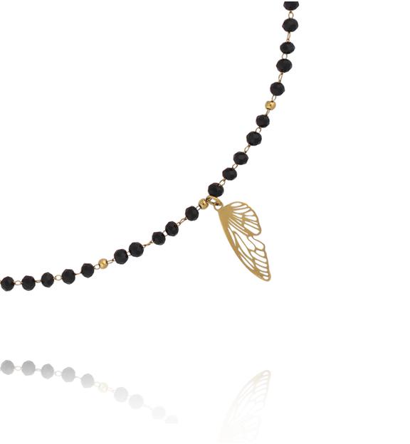 Naszyjnik czarny z kryształkami i zawieszką złoty NSY0428