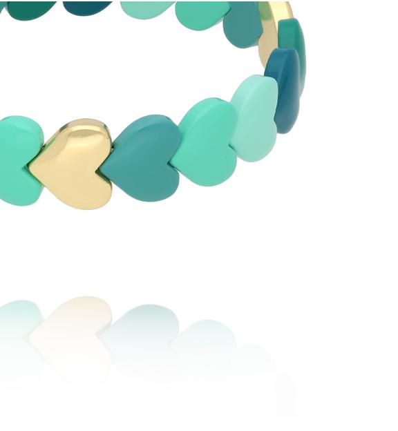 Bransoletka elastyczna z serduszkami w odcieniach morskiej zieleni i turkusu BCR0044