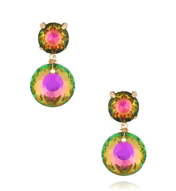 Kolczyki okrągłe z różowo zielonymi kryształami Vitória KFF0214