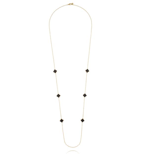 Naszyjnik długi z czarnymi koniczynkami w złotym wykończeniu NSA1533