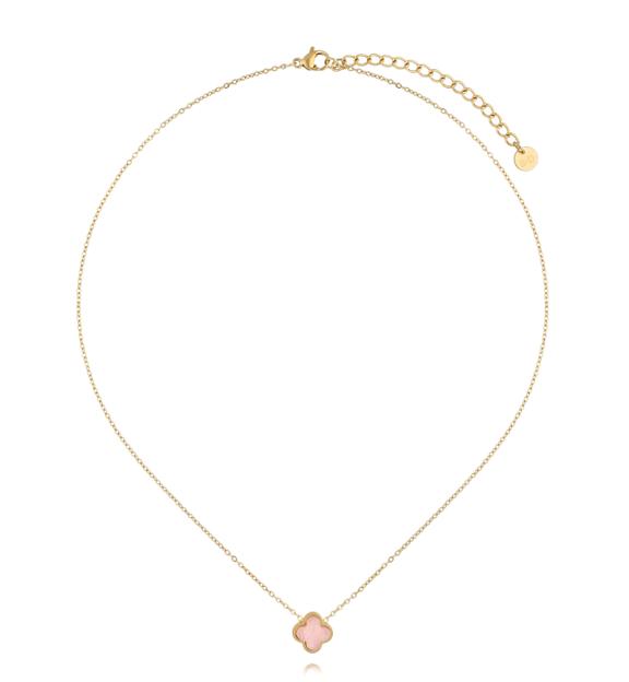Naszyjnik z koniczynką z kwarcem różowym Pink Chick NSA1273