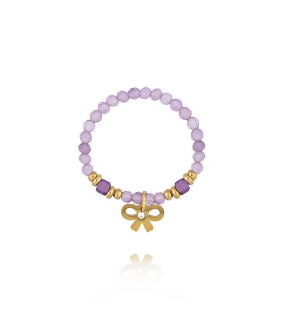 Pierścionek elastyczny z amazonitami i kokardką PTW0645