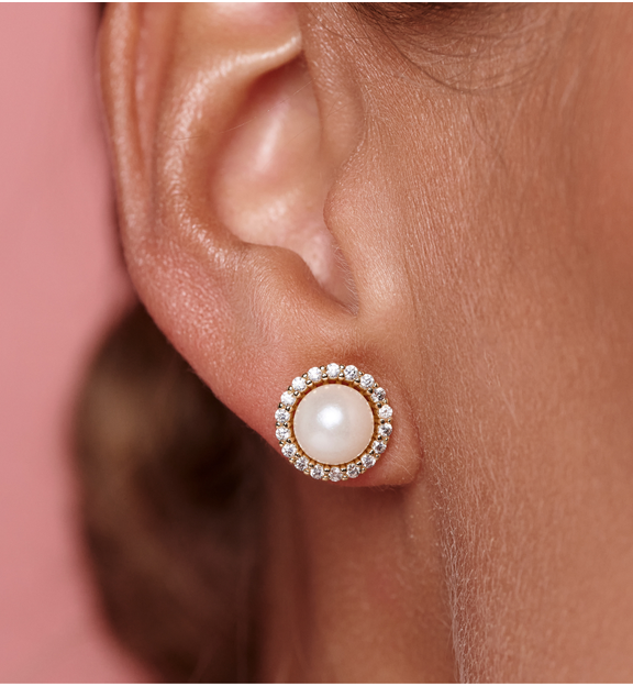Kolczyki złocone z perłą i cyrkoniami KPE0194