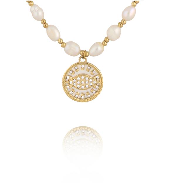 Naszyjnik z pereł z medalionem z cyrkoniami NPE0376