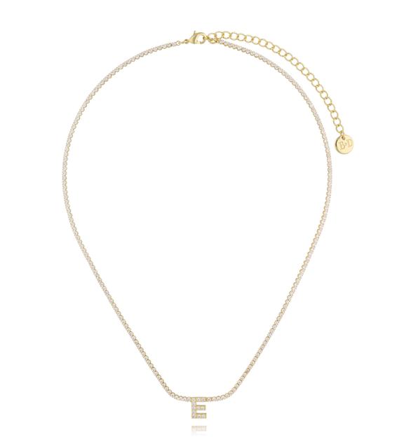 Naszyjnik typu tennis z literką E złoty NS0385