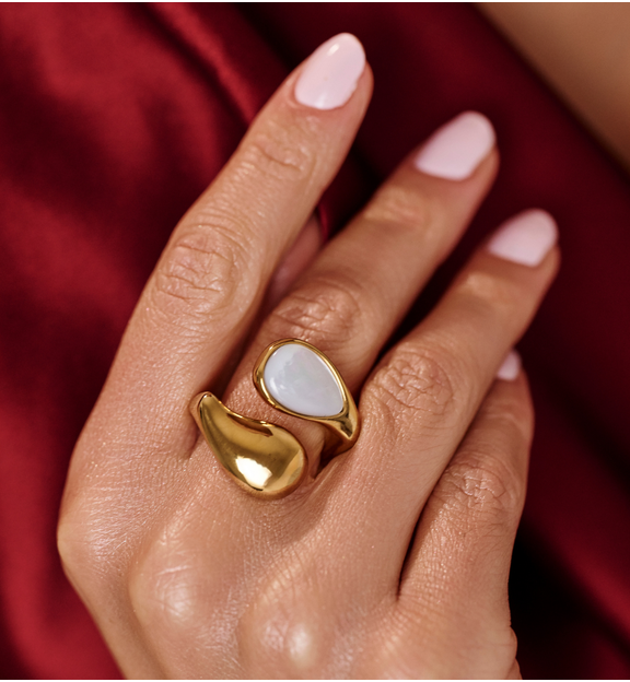 Pierścionek krople z perłą złoty PSY0154