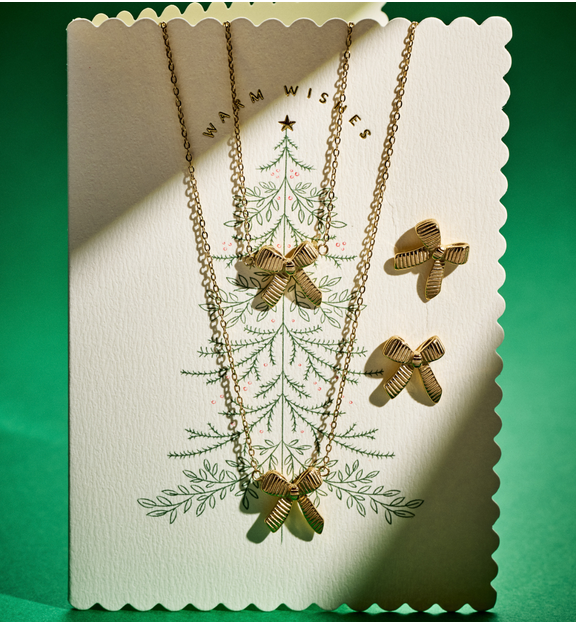 Zestaw świątecznej biżuterii ze złotymi kokardami ZN0063