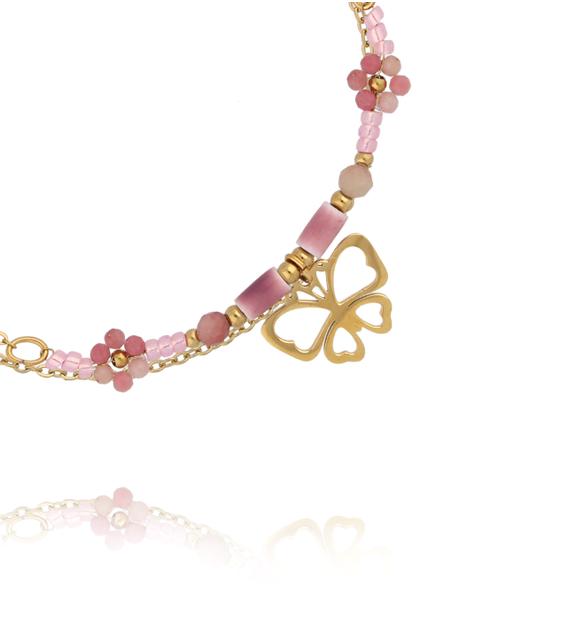 Bransoletka z rodonitem i zawieszką motyla BSY0534